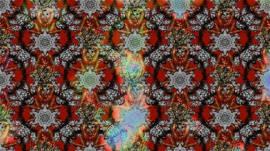 Nakış desenli çiçek deseni. Renkli grunge, soyut arkaplanı kologri ve kahverengi çiçeklerle süslüyor. İzler, kumaş, duvar kağıtları, tekstil için raster dokusu.