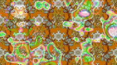 Raster illüstrasyonu. Kahverengi ve nötr renklerde bahar çiçekleri. Patlayan çiçekler soyut olarak yerleştirilmiş. Raster deseni.