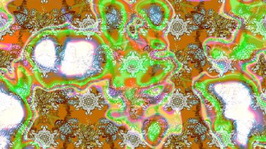 Yeşil ve nötr renklerde Asya tekstil tarzında. Suluboya çiçekli çiçek deseni. Raster illüstrasyonu.