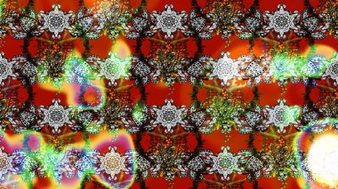 Raster Floral Illustration, Asyalı tekstil. Gri ve kırmızı renkte etnik çiçeklerle süslenmiş zarif bir eskiz..