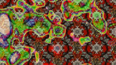 Eskiz tarzı yeşil ve kahverengi renkler. Raster illüstrasyonu. Raster illüstrasyonu. Şirin karalamalı çiçek desenli çizim. El yapımı çiçek ve bitki koleksiyonu.