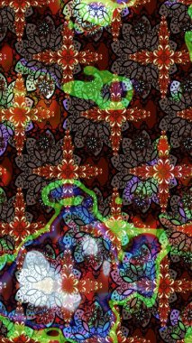 Kahverengi ve siyah renkli çiçekler. Asya tekstil tarzında. Raster illüstrasyonu. Çiçek desenli çizim. Raster illüstrasyonu.