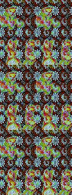 Raster illüstrasyonu. Tarafsız ve yeşil renklerde çiçekler. Raster illüstrasyonu. Asya tekstil tarzında. Çiçek desenini çiz.