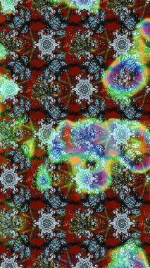 Elle boyanmış suluboya resim çizimleri, çiçekler ve bitkiler. Yeşil ve mavi renkte çiçekler.