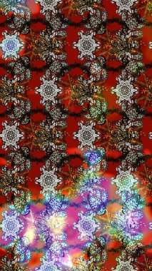 Nakış desenli çiçek deseni. Parmak izi, kumaş, duvar kâğıdı, tekstil için raster dokusu. Renkli grunge soyut arkaplanı colokahverengi ve kırmızı çiçeklerle zenginleştirir.