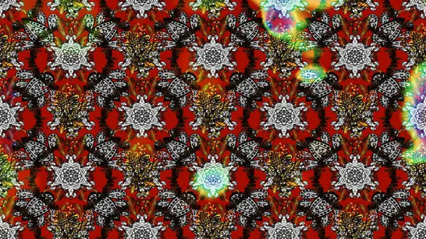 Çiçek süslemeli çizim deseni. Raster illüstrasyonu. Gri ve kırmızı renkte çiçekler.