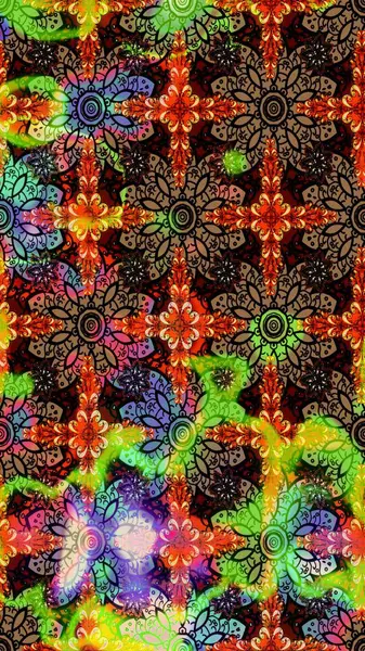 Raster illüstrasyonundaki çiçek desenli çizim. Renkli Bahar Teması eskiz kalıbı. Süslü kumaş deseni. Düz Çiçek Elementleri Tasarımı.