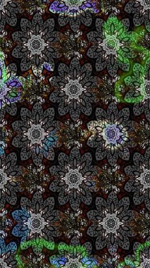 Gri ve siyah renklerde. Raster illüstrasyonu. 3D çiçekler, çizim.