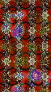 Küçük çiçekli yay deseni çiz. Raster illüstrasyonu. Suluboya tarzında kahverengi ve kırmızı renkler üzerine.