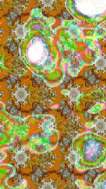 Kahverengi ve yeşil renklerde bahar çiçekleri. Raster illüstrasyonu. Çiçek ve yapraklı karalama şeklinde Raster çiçek deseni.