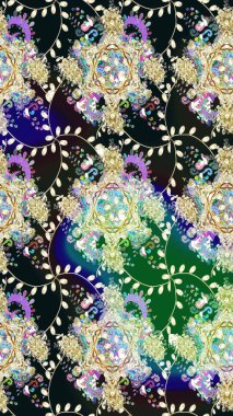 El çizimi. Raster illüstrasyonu. Çiçekli, yapraklı, çiçek desenli çizim..