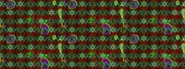 Çiçek süslemeli çizim deseni. Yeşil ve kırmızı renkte çiçekler. Raster illüstrasyonu.