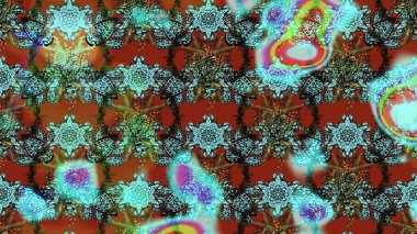 Raster illüstrasyonu. Çiçek desenli çizim. Asya tekstil tarzında. Mavi ve kahverengi renkte çiçekler. Raster illüstrasyonu.