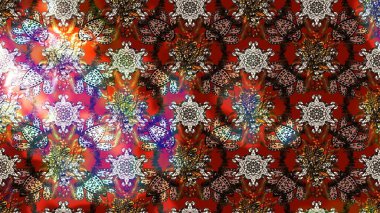 Kahverengi ve kırmızı renkli şirin tekstil. Çiçek duvar kâğıdı. Raster illüstrasyonu. Renkli çizim kalıbı. Çiçek arka planı.