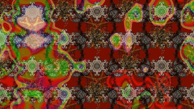 Tropik çiçek desenleri. Raster illüstrasyonu. Kahverengi ve kırmızı renkte çiçekler.