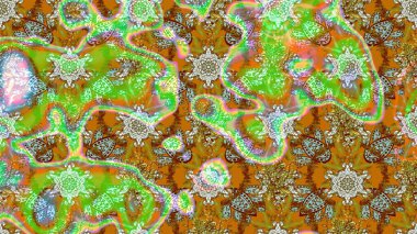 El çizimi çiçek çizimi deseni (fayans). Tekstil için suluboya eskiz deseni. Şirin çiçekleri, desenleri, yeşil ve kahverengi renkleri olan renkli çizim deseni.