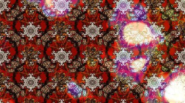 Suluboya elle çizilmiş çiçek desenli eskiz deseni. Parlak renkli fantezi çiçekleri, yapraklar, kahverengi ve kırmızı renkli tomurcuklar kahverengi ve kırmızı.