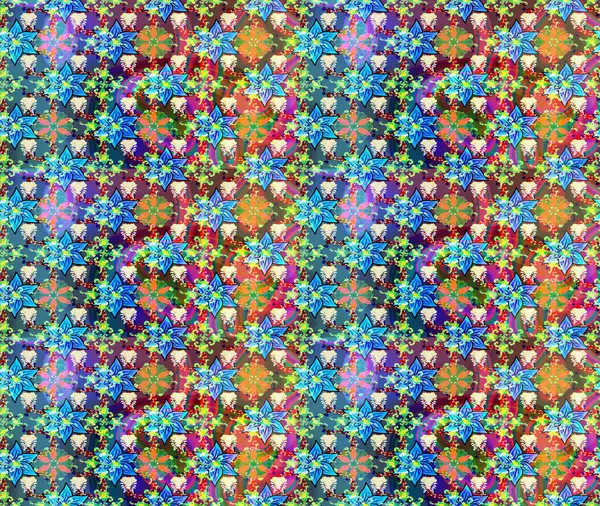 Renkli Yaz Temalı eskiz kalıbı. Mavi renkli çiçekler. Sevimli çiçek raster deseni. Düz Çiçek Elementleri Tasarımı.