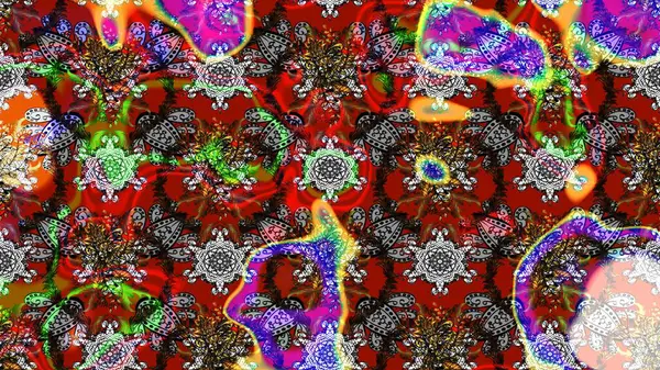 Raster çiçek desenleri çiziyor. Vadinin çiçekleri kırmızı ve gri renklerde.