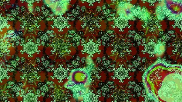 Raster deseni. Soyut çiçek çizim kalıbı arka planı. Küçük çiçekteki sevimli çiçek deseni. Yeşil ve kahverengi renklerde. Raster illüstrasyonu.