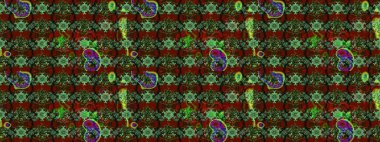 Çiçek süslemeli çizim deseni. Yeşil ve kırmızı renkte çiçekler. Raster illüstrasyonu.