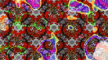 Raster çiçek desenleri çiziyor. Vadinin çiçekleri kırmızı ve gri renklerde.