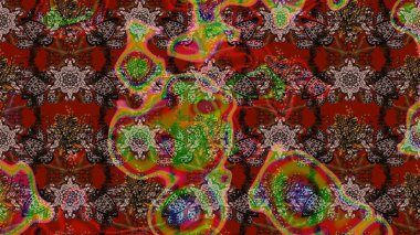 Çiçekli karalama şeklinde Raster çiçek deseni. Kahverengi ve kırmızı renkte çiçekler. Nazik, narin çiçek arkaplanı.