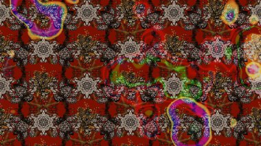 Hediye ambalaj kağıdı, tebrik kartları, posterler ve pankart tasarımı. Raster düz çiçek çizim deseni. Kahverengi ve kırmızı renkte çiçekler.