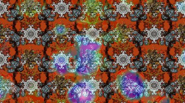 Kahverengi ve turuncu renklerde. Raster illüstrasyonu. Çiçek buketleriyle klasik tarzda eskiz deseni.