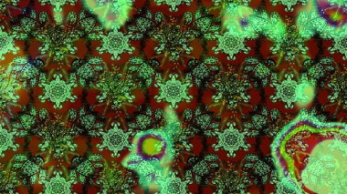 Raster deseni. Soyut çiçek çizim kalıbı arka planı. Küçük çiçekteki sevimli çiçek deseni. Yeşil ve kahverengi renklerde. Raster illüstrasyonu.