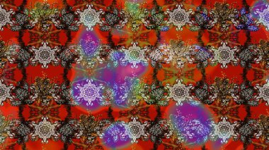 Yaz çiçekleri teması. Klasik çiçekler. Suluboya resim taklit Raster çizimi. Kahverengi ve kırmızı renkler. El çizimi soyut süslü elementler.