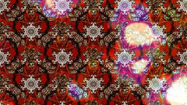 Suluboya elle çizilmiş çiçek desenli eskiz deseni. Parlak renkli fantezi çiçekleri, yapraklar, kahverengi ve kırmızı renkli tomurcuklar kahverengi ve kırmızı.