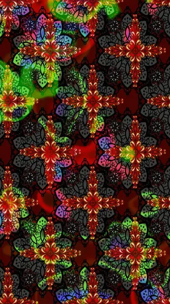 Düz Çiçek Elementleri Tasarım Raster illüstrasyonu. Çiçek desenli eskiz. Siyah ve kahverengi renkte çiçekler. Renkli Bahar Teması çizim şablonu.