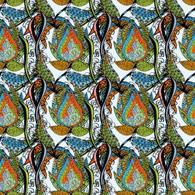 Beautiful fabric pattern. Colour Spring Theme seamless pattern Background. Flat Flower Elements Design. In asian textile style. Seamless flowers pattern. illustration.