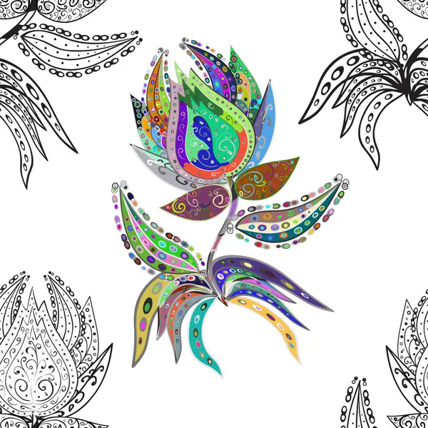 Vektör düz çiçekler pürüzsüz desen. Çiçekler kırmızı, beyaz ve gri renklerde. Tasarım hediye paketi, tebrik kartları, posterler ve afiş tasarımı.