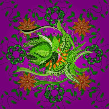 Suluboya resim taklit Raster çizimi. Klasik çiçekler. Yaz çiçekleri teması. Magenta ve yeşil renkler. El çizimi soyut süslü elementler.