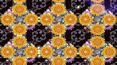 Çiçek süslemeli çizim deseni. Raster illüstrasyonu. Sarı renkte çiçekler.