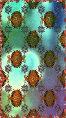 Raster illüstrasyonu. Şirin çiçekli kusursuz desen ve yeşil renkli yapraklar, suluboya çiçek deseni, duvar kağıdı, kart veya kumaş için fayanslı.