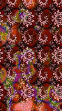 Şirin çiçekler. Raster Moda kumaş deseni. Çizgi çizimi deseni.