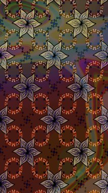 Kahverengi renklerde bahar çiçekleri. Raster deseni. Raster illüstrasyonu. Patlayan çiçekler soyut yerleştirilmiş.