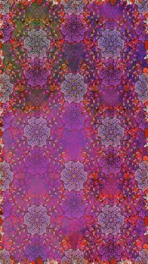 Klasik taslak çizimi. Raster çiçek izi. Çiçeksel mor ve kahverengi, pürüzsüz desen.