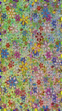 Bir sürü nötr ve yeşil soyut çiçekli tropik, pürüzsüz desen. Varicoloneutral ve yeşil raster pürüzsüz illüstrasyon. Küçük çiçekte sevimli çiçek deseni var..