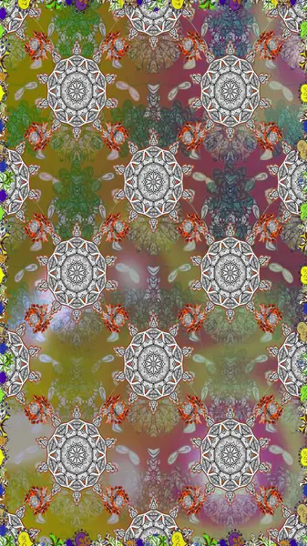 Yatak çarşafları, ceket, paket tasarımı, kumaş ve moda kavramları için tekstil baskısı. Çiçekleri, deniz kabukları, mandalaları ve suluboya efektleriyle donanma geçmişi. Kusursuz etnik tasarım.