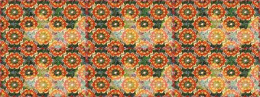 Turuncu ve kahverengi renklerde altın elementler. Kusursuz raster arka plan. Çiçek deseni. Şık bir grafik desen. Duvar kâğıdı barok, İspanyol kumaşı.