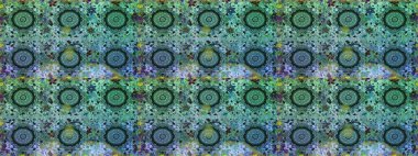 Mavi ve yeşil renklerde altın elementlerle kusursuz desen. Klasik raster sarısı, kusursuz desen. Geleneksel oryantasyon süsü. Klasik vintage arkaplan.