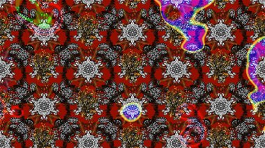 Gri ve kırmızı kıvırcık çiçekler gri ve kırmızı renklerde şekillenir. Klasik çiçek tasarımı elementleri. Raster illüstrasyonu.