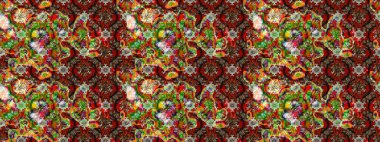 Çiçek buketleriyle klasik bir eskiz şekli. Raster illüstrasyonu. Kahverengi ve kırmızı renklerde.