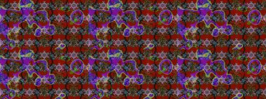 Raster illüstrasyonundaki çiçek desenli çizim. Kırmızı ve kahverengi renkte çiçekler. Renkli Yaz Temalı eskiz kalıbı. Düz Çiçek Elementleri Tasarımı.