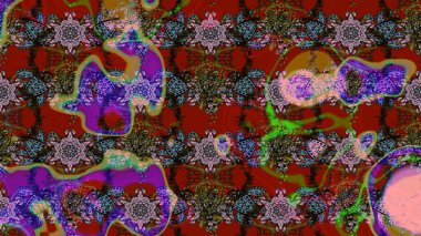 Renkli çizim kalıbı. Çiçek arkaplan. Kırmızı ve kahverengi renkli şirin tekstil tarzında. Çiçek duvar kâğıdı. Raster illüstrasyonu.