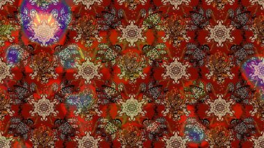 Çiçek süslemeli çizim deseni. Kahverengi ve kırmızı renkte çiçekler. Raster illüstrasyonu.